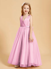 Abiti Damigella Junior In Tulle Top In Raso Fiocco Glamour Rosa Bonbon