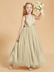 Abiti Damigella Junior In Tulle Top In Raso Fiocco Glamour Champagne