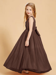 Abiti Damigella Junior In Tulle Top In Raso Fiocco Glamour Cioccolato