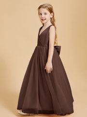 Abiti Damigella Junior In Tulle Top In Raso Fiocco Glamour Cioccolato