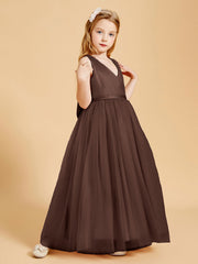 Abiti Damigella Junior In Tulle Top In Raso Fiocco Glamour Cioccolato