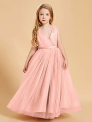 Abiti Damigella Junior In Tulle Top In Raso Fiocco Glamour Corallo
