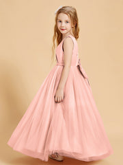 Abiti Damigella Junior In Tulle Top In Raso Fiocco Glamour Corallo
