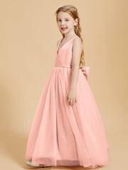 Abiti Damigella Junior In Tulle Top In Raso Fiocco Glamour Corallo
