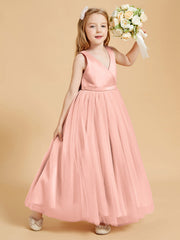 Abiti Damigella Junior In Tulle Top In Raso Fiocco Glamour Corallo