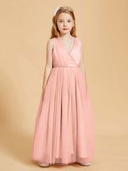 Abiti Damigella Junior In Tulle Top In Raso Fiocco Glamour Corallo
