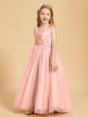 Abiti Damigella Junior In Tulle Top In Raso Fiocco Glamour Corallo