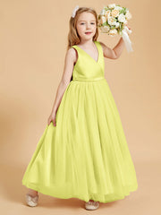 Abiti Damigella Junior In Tulle Top In Raso Fiocco Glamour Narciso