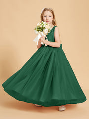 Abiti Damigella Junior In Tulle Top In Raso Fiocco Glamour Verde Scuro