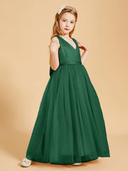 Abiti Damigella Junior In Tulle Top In Raso Fiocco Glamour Verde Scuro