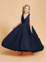 Abiti Damigella Junior In Tulle Top In Raso Fiocco Glamour Blu Scuro