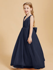 Abiti Damigella Junior In Tulle Top In Raso Fiocco Glamour Blu Scuro
