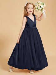 Abiti Damigella Junior In Tulle Top In Raso Fiocco Glamour Blu Scuro