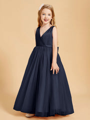 Abiti Damigella Junior In Tulle Top In Raso Fiocco Glamour Blu Scuro