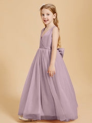 Abiti Damigella Junior In Tulle Top In Raso Fiocco Glamour Crepuscolo