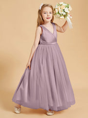 Abiti Damigella Junior In Tulle Top In Raso Fiocco Glamour Crepuscolo