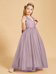 Abiti Damigella Junior In Tulle Top In Raso Fiocco Glamour Crepuscolo