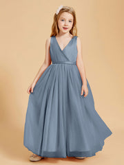 Abiti Damigella Junior In Tulle Top In Raso Fiocco Glamour Azzurro Polvere