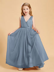 Abiti Damigella Junior In Tulle Top In Raso Fiocco Glamour Azzurro Polvere