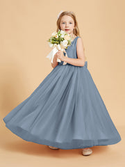 Abiti Damigella Junior In Tulle Top In Raso Fiocco Glamour Azzurro Polvere