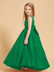 Abiti Damigella Junior In Tulle Top In Raso Fiocco Glamour Smeraldo