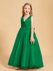 Abiti Damigella Junior In Tulle Top In Raso Fiocco Glamour Smeraldo