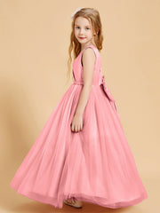 Abiti Damigella Junior In Tulle Top In Raso Fiocco Glamour Fenicottero