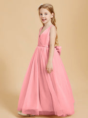 Abiti Damigella Junior In Tulle Top In Raso Fiocco Glamour Fenicottero