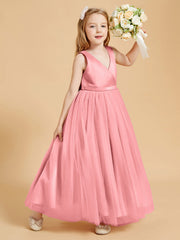 Abiti Damigella Junior In Tulle Top In Raso Fiocco Glamour Fenicottero