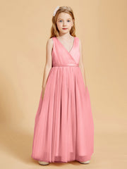 Abiti Damigella Junior In Tulle Top In Raso Fiocco Glamour Fenicottero