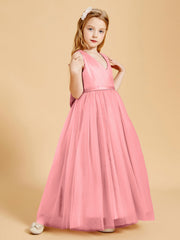 Abiti Damigella Junior In Tulle Top In Raso Fiocco Glamour Fenicottero