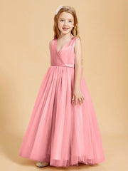 Abiti Damigella Junior In Tulle Top In Raso Fiocco Glamour Fenicottero