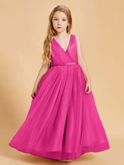 Abiti Damigella Junior In Tulle Top In Raso Fiocco Glamour Fucsia