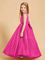 Abiti Damigella Junior In Tulle Top In Raso Fiocco Glamour Fucsia
