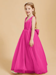 Abiti Damigella Junior In Tulle Top In Raso Fiocco Glamour Fucsia