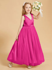 Abiti Damigella Junior In Tulle Top In Raso Fiocco Glamour Fucsia