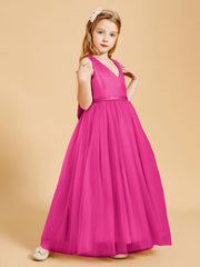 Abiti Damigella Junior In Tulle Top In Raso Fiocco Glamour Fucsia