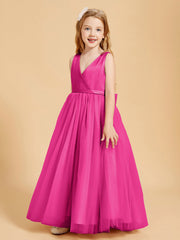 Abiti Damigella Junior In Tulle Top In Raso Fiocco Glamour Fucsia