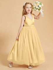 Abiti Damigella Junior In Tulle Top In Raso Fiocco Glamour Oro