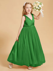 Abiti Damigella Junior In Tulle Top In Raso Fiocco Glamour Verde