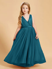 Abiti Damigella Junior In Tulle Top In Raso Fiocco Glamour Blu Inchiostro