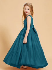 Abiti Damigella Junior In Tulle Top In Raso Fiocco Glamour Blu Inchiostro