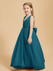 Abiti Damigella Junior In Tulle Top In Raso Fiocco Glamour Blu Inchiostro