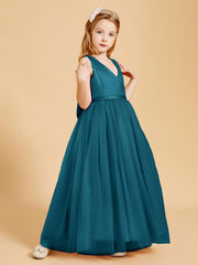 Abiti Damigella Junior In Tulle Top In Raso Fiocco Glamour Blu Inchiostro