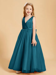 Abiti Damigella Junior In Tulle Top In Raso Fiocco Glamour Blu Inchiostro