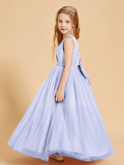 Abiti Damigella Junior In Tulle Top In Raso Fiocco Glamour Lavanda
