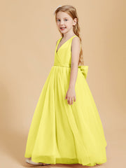 Abiti Damigella Junior In Tulle Top In Raso Fiocco Glamour Limone