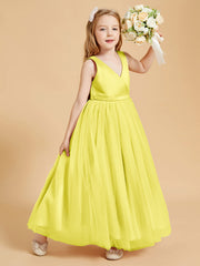 Abiti Damigella Junior In Tulle Top In Raso Fiocco Glamour Limone