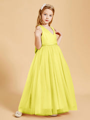 Abiti Damigella Junior In Tulle Top In Raso Fiocco Glamour Limone
