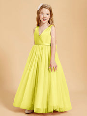 Abiti Damigella Junior In Tulle Top In Raso Fiocco Glamour Limone